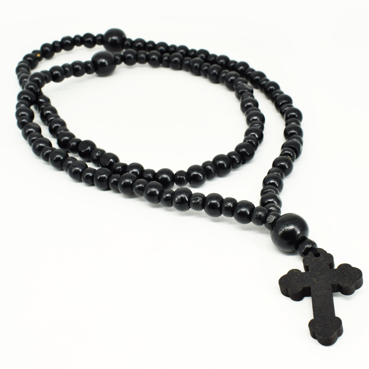 Black Orthodox Rosary with Wooden Cross